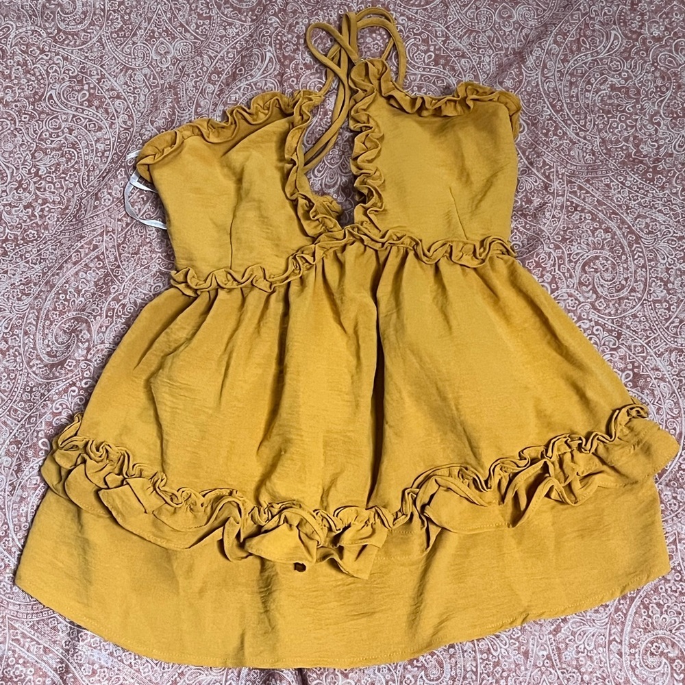 Mustard color spaghetti strap shirt